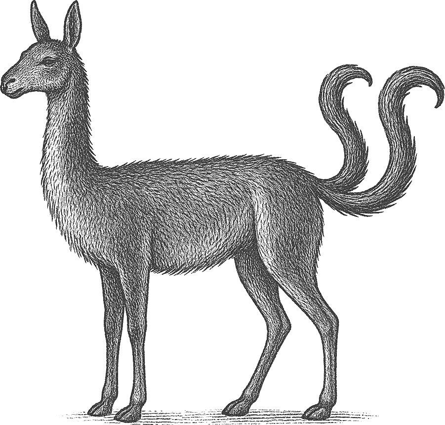 Grabado de un guanaco de dos colas